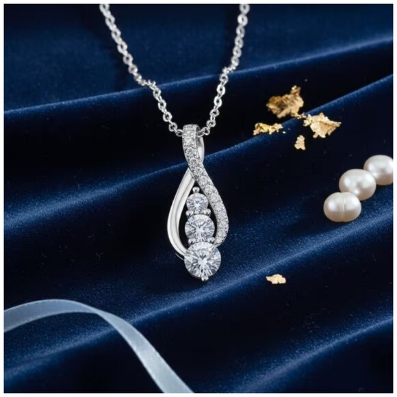 Jewelry - Necklace Infinity-Inspired Twist Pendant with a Cascade of Round-Cut Stones